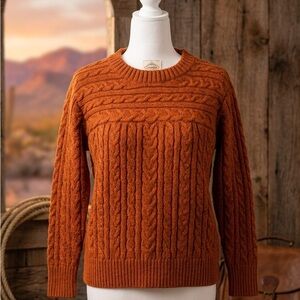 Cable-Knit Crew Sweater in Burnt Orange
